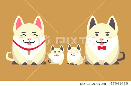 Family of Cheerful Pig Animals, Flat Style Vector 47941689
