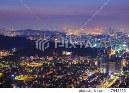 Seoul city and Han river, Downtown skyline  47942333