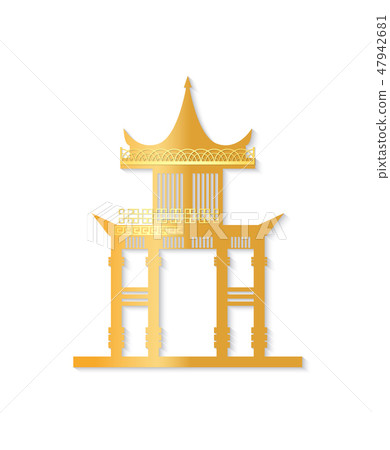 Golden Japan Gate with Decorated Roof Vector 47942681
