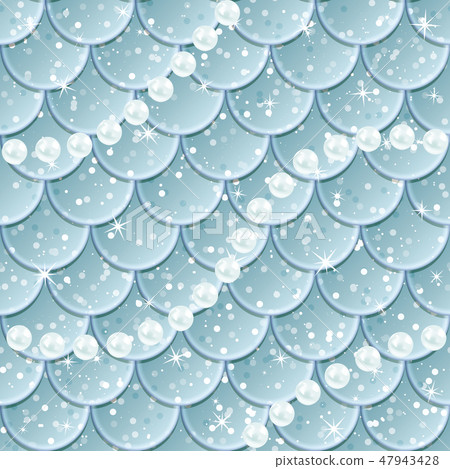 Fish scales and pearls seamless pattern. Mermaid tail texture. Vector illustration 47943428