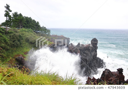 Daepo-dong Jangseoljeori，火山岩，海灘，海浪， 47943609