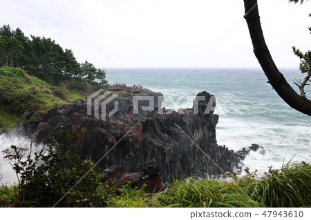 Daepo-dong Jangseoljeori，火山岩，海灘，海浪， 47943610