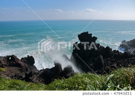 Daepo-dong Jangseoljeori，火山岩，海灘，熔岩，波浪， 47943851