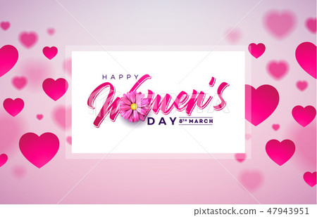8 March. Happy Womens Day Floral Greeting card. International Holiday Illustration with Flower and 47943951