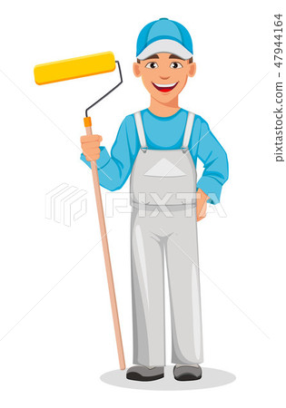 Painter Man Decorator Cartoon Character Stock Illustration