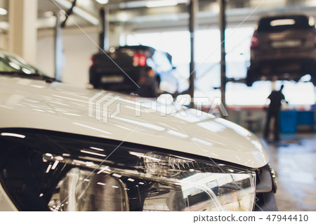 View of row new car at new car showroom. 47944410