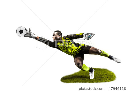 One soccer player goalkeeper man catching ball 47946118