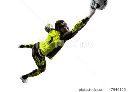 One soccer player goalkeeper man catching ball 47946123
