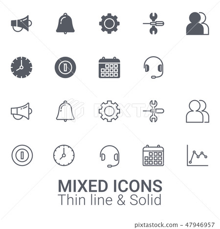 Set of Mixed icons. Thin line and solid icon. 47946957