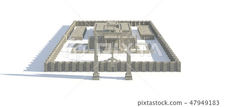 Egypt buildings and statues isolated on white background 3d Illustration 47949183