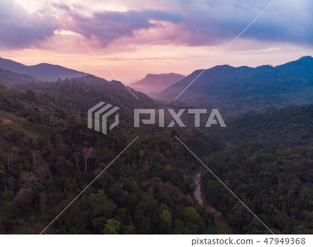 Sinharaja rain forest nature reserve Sri Lanka Aerial View at Sunset Mountains Jungle Ancient Forest Sinharaja rain forest nature reserve Sri Lanka Aerial View at Sunset Mountains Jungle Ancient Forest 47949368