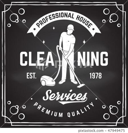 Cleaning company badge, emblem. Vector illustration. Concept for shirt, stamp or tee. Vintage 47949475