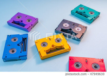 Minidv tapes. Video Cassettes. Neon colors. Minidv tapes. Video Cassettes. Neon colors. 47949630