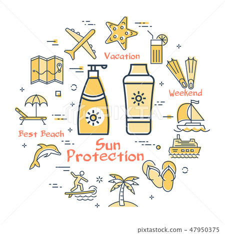 Colorful icons in summer - sun protective cream Colorful icons in summer - sun protective cream 47950375