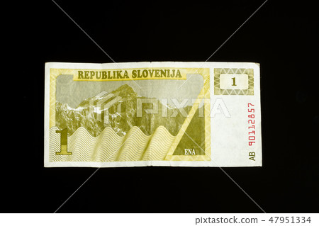 One 1 tolar bill of Slovenia, first paper bank note introduced after declaring independance 47951334