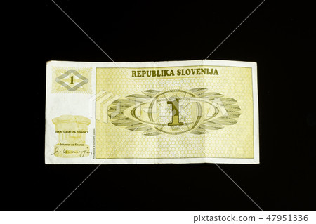 One 1 tolar bill of Slovenia, first paper bank note introduced after declaring independance 47951336
