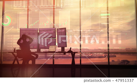 Silhouette of a trader in the office before infographics 47951337