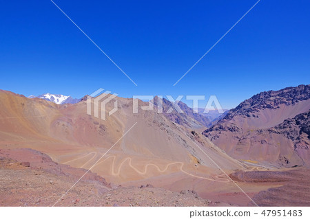 Old dangerous mountain road of the Paso de la Cumbre or Cristo Redentor in the Andes between Old dangerous mountain road of the Paso de la Cumbre or Cristo Redentor in the Andes between 47951483