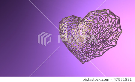 wired golden modern Heart over violet background with copyspace for your text. Happy Valentine's day 47951851
