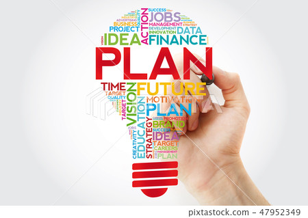 PLAN bulb word cloud with marker PLAN bulb word cloud with marker 47952349