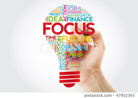 FOCUS bulb word cloud with marker FOCUS bulb word cloud with marker 47952363