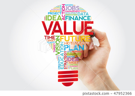 VALUE bulb word cloud collage with marker 47952366