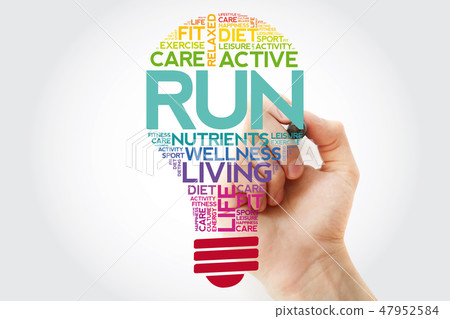 RUN bulb word cloud collage with marker 47952584