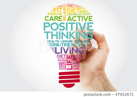 Positive thinking bulb word cloud collage 47952672