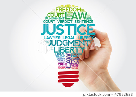 Justice bulb word cloud collage 47952688