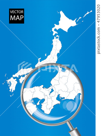 Map of Japan (blue): map of Tokai · Kansai expanded with magnifying glass | Japan Archipelago Vector Data 47953020