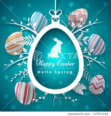 Happy easter - paper origami style. 47954188