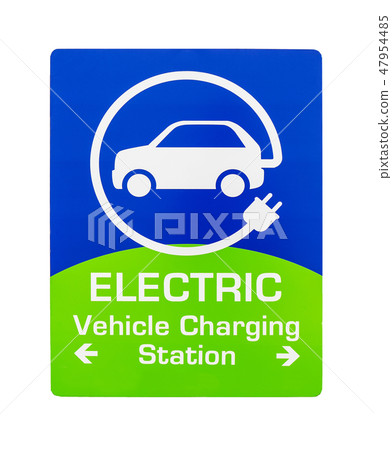 Road sign with EV charging station on white background Road sign with EV charging station on white background 47954485