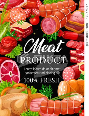 Butchery meat and sausage.Vector beef or pork Butchery meat and sausage.Vector beef or pork 47956057