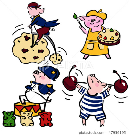 cute colorful vector funny set costumed funny pigs 47956195