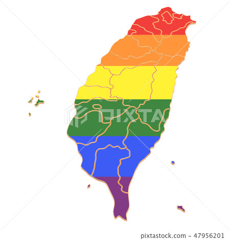 Taiwanese map with LGBT flag, 3D rendering Taiwanese map with LGBT flag, 3D rendering 47956201