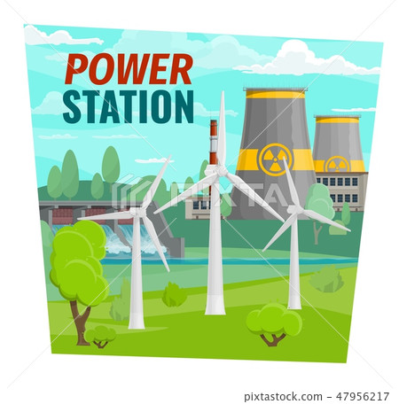 Power plant and windmills, dam 47956217