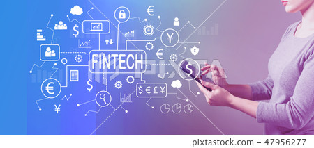 Fintech theme with woman using a tablet Fintech theme with woman using a tablet 47956277
