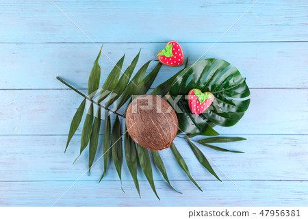 Healthy vegan homemade coconut glazed cookieswith coconut on light background. Healthy vegan food 47956381
