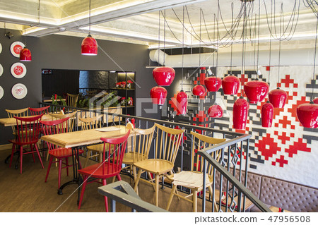 The interior of the Ukrainian cafe. The interior of the Ukrainian cafe. 47956508