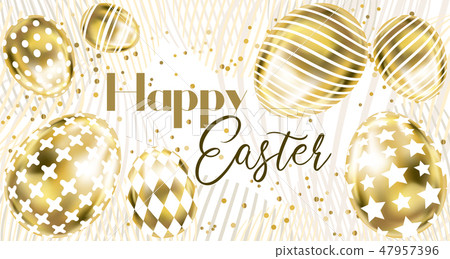Happy Easter banner with golden eggs 47957396