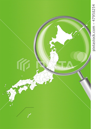 Japan map (green): Map of the Hokkaido Tohoku region enlarged with a magnifying glass | Japan Archipelago Vector Data Japan map (green): Map of the Hokkaido Tohoku region enlarged with a magnifying glass | Japan Archipelago Vector Data 47958254