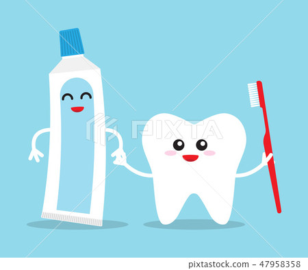 Tooth holding toothpaste and toothbrush. Tooth holding toothpaste and toothbrush. 47958358