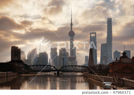 Shanghai morning with sunny sky Shanghai morning with sunny sky 47960371