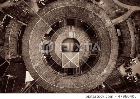 Fujian Tulou aerial closeup view Fujian Tulou aerial closeup view 47960403