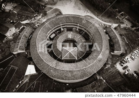 Fujian Tulou aerial closeup view 47960444