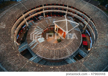 Fujian Tulou aerial closeup view 47960448
