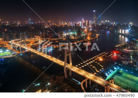 Shanghai Nanpu Bridge over Huangpu River Shanghai Nanpu Bridge over Huangpu River 47960490