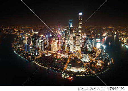 Shanghai Pudong aerial night view 47960491