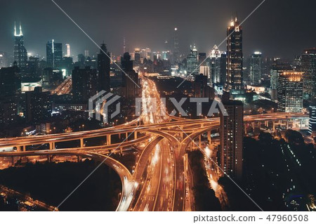 Shanghai Yanan Road overpass bridge night 47960508