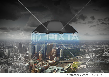 Black umbrella in sky Black umbrella in sky 47961468